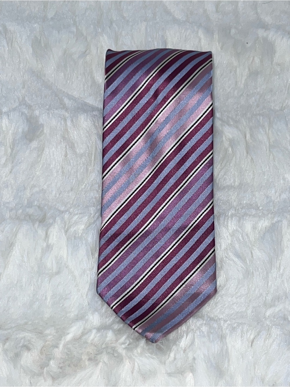 Ermenegildo Zegna Purple and Light Blue Striped Silk Tie